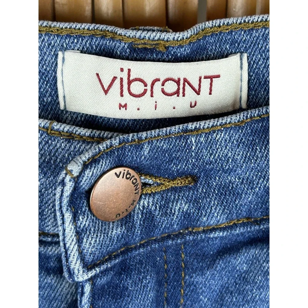 Vibrant MIU Jeans Women Size 11 Distressed High Waist Blue Straight Leg‎ 29x32 - Picture 4 of 16